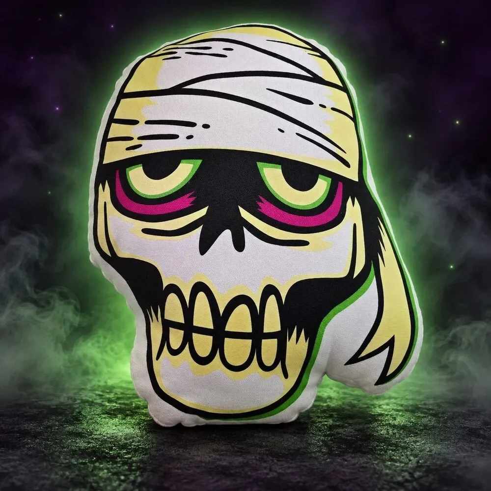 Hyde & Eek Glow in the Dark Mummy Skull Skeleton Shaped Throw Pillow Halloween
